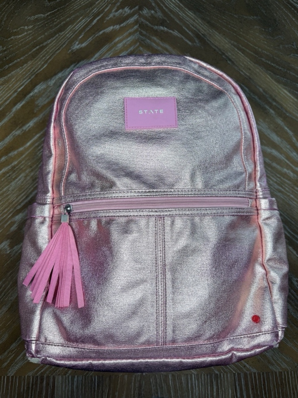 State Bookbag- Kane Metallic Pink Silver